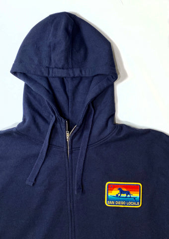 SAN DIEGO LOCALS SURFING DOG MIDNIGHT BLUE HOODIE - FULL ZIP